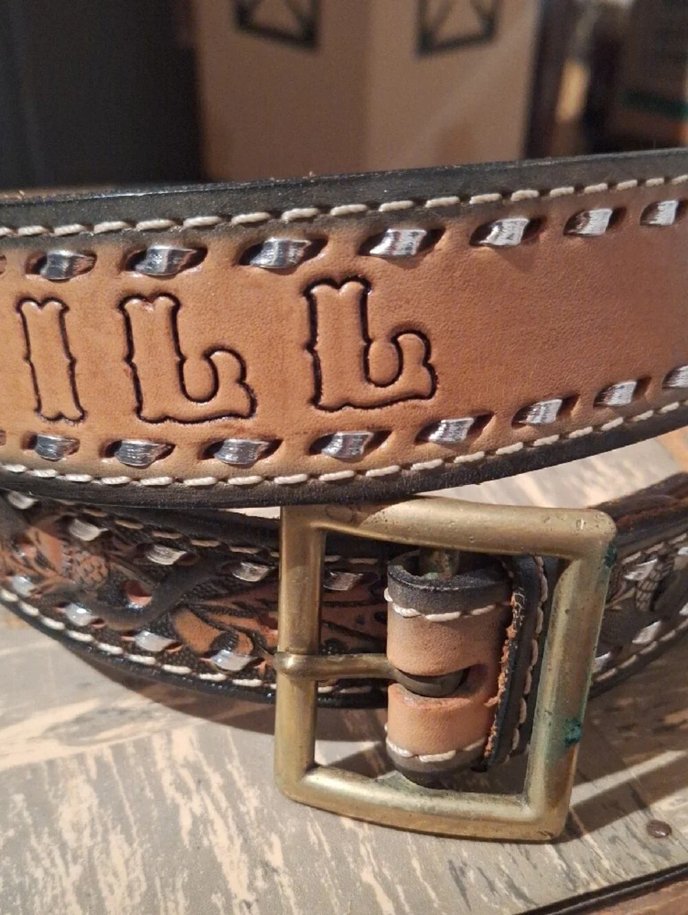 Handcrafted Tooled Leather Men’s Belt - Brown